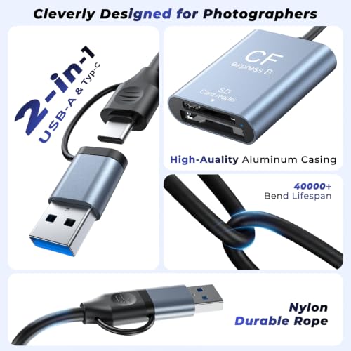 CFexpress Type B & SD Card Reader 2IN1 USB-C + USB-A Dual Slot Card Reader