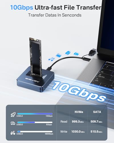 ACASIS 10Gbps M.2 NVMe & SATA SSD to USB Docking Station, NVMe Reader Gray