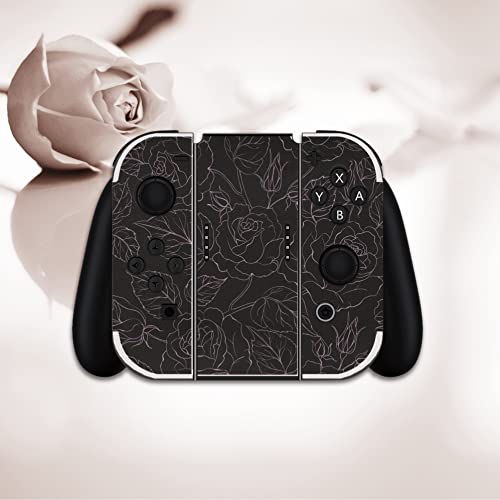 BelugaDesign Rose Switch Skin | Pastel Sticker Wrap Vinyl Decal | Flower Valentine Cute Compatible with Nintendo Switch (Switch OLED, Black)