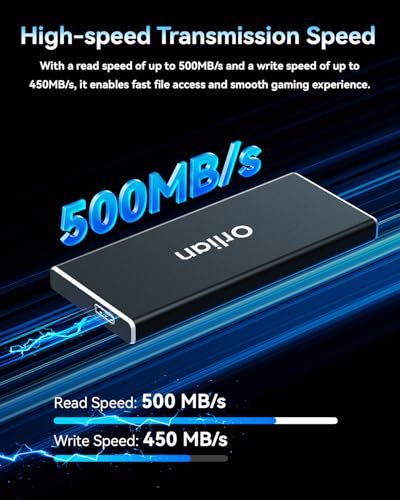 Orlian 500GB External Portable SSD Solid State Drive USB 3.1 Gen 2 Up to 500MB/s High-Speed Solid State Drive for Phone, Windows, Android, PC and More