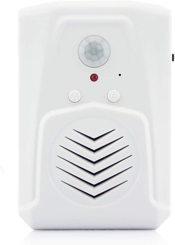 Infrared Motion Sensor Activated Sound Speaker Built with Microphone Record one Voice for Shop Sale, Garage Door Alert, Greeting Visitor Door Chime, Security Reminder