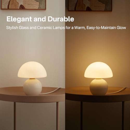 Mushroom Lamp Table Lamp for Bedroom,Desk Bedside Small Lamps for Living Room Night Stands,Mushroom Decor Cute Mini Modern Mid Century Lamps,Unique Aesthetic Home Living Room Decor(White)