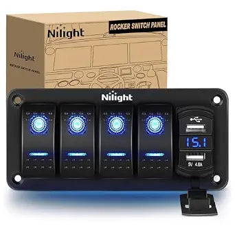 Nilight 4 Gang Rocker Switch Panel with 4.8 Amp Dual USB Charger Voltmeter
