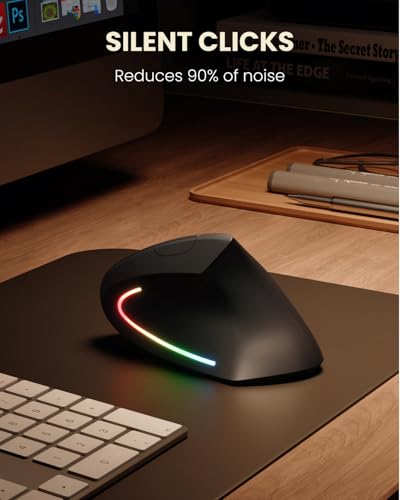 POJTK Wireless Rechargeable Ergonomic Mouse, Bluetooth+USB A+Type C(3 in 1) Connection, Up to 4800 DPI, 6 Silent Buttons, 2.4GHz Carpal Tunnel Vertical Mice, for Desktop,Laptop,MacBook-Black-Upgraded - Image 7