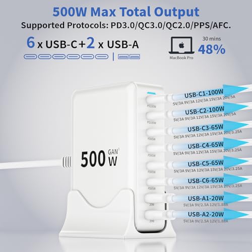 500W GaN USB C Charger Block Charging Station 8 Port | Charging & Powe - Image 4