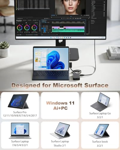 Surface Docking Station, 10-in-1 Dock for Microsoft Surface with 4K HDMI