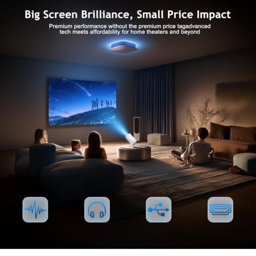 Wireless Mini Projector with WIFI 6 and 5G, 4K 1080P Support Portable Projector 180° Rotatable. 17"-140" Screen Video Projector. Compatible for Smartphone, Laptop, PC.