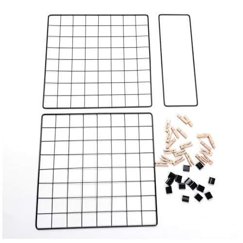 Photo Display Rack, Note Display Rack, Double sided Photo Metal Rack, Desk Photo Manager, With 20 Wooden Clips, Black