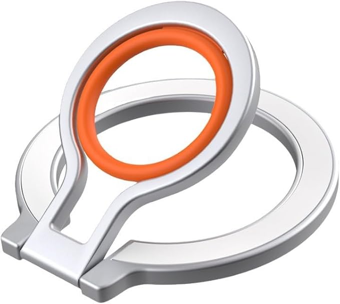 Thin Fit for MagSafe Snap Phone Grip Ring Holder 360° Rotation Ring Compatible with MagSafe Kickstand Magnetic for iPhone 16/15/14/13/12/11 Samsung, Google Accessories, Silver Orange