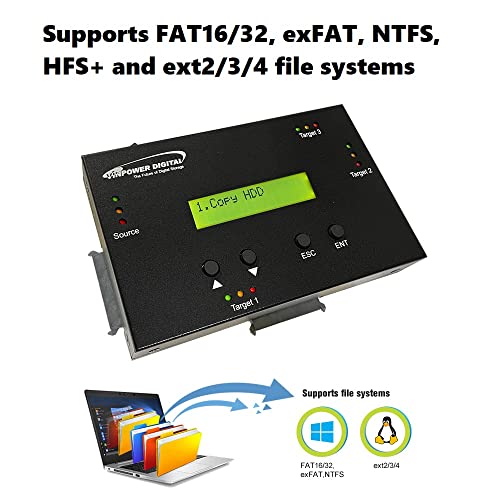 Vinpower 1 to 3 SATA 2.5" & 3.5" Hard Disk Drive/Solid State Drive (HDD/SSD) Clone Duplicator and DOD Level Eraser