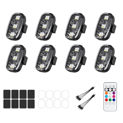 8Pcs Wireless Led Lights for Car, 8 Colors 10 Kind of Lighting Effects USB Rechargeable Anti-Collision Wireless Led Strobe Lights, High Brightness Wireless Led Lights for Bike, Drone, Motorcycle
