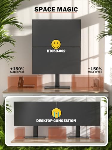 Dual Monitor Stand - Vertical Stack Screen Free-Standing Monitor Riser Fits Two 13 to 34 Inch Screen with Swivel, Tilt, Height Adjustable, Holds One (1) Screen Up to 44Lbs