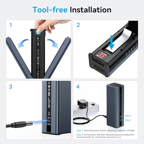 M.2 NVMe SSD Cloner, Dual-Bay Offline Duplicator with Cooling Fan, USB C to M.2 Cloner, Pcle Size 2230/2242/2260/2280 Compatible (Grey)