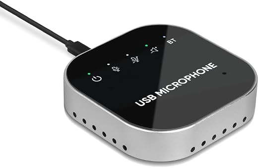 Bluetooth Conference Speaker and Microphone, Bluetooth Speakerphone for Small Meeting Room，Wireless Conference Speaker 360°Voice Pick up with Noise Cancellation Mics for Computer/Laptop
