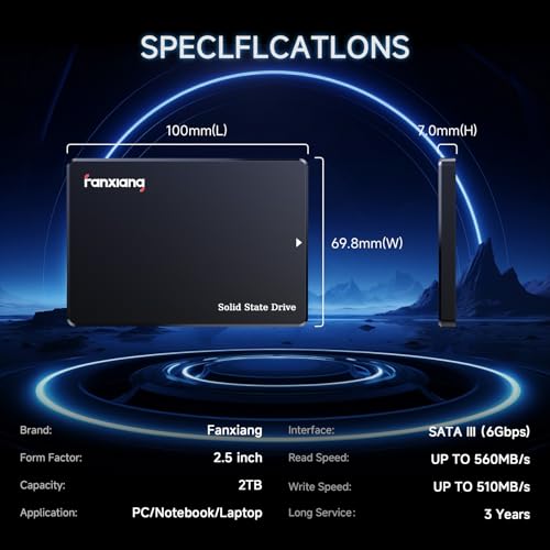 fanxiang 2TB SATA SSD 2.5'' SSD SATA III 6 Gb/s Internal Solid State Drive Up to 560 MB/s 3D NAND SLC Cache for Laptop and PC Desktop Performance Boost 7mm(0.28″) S101Q