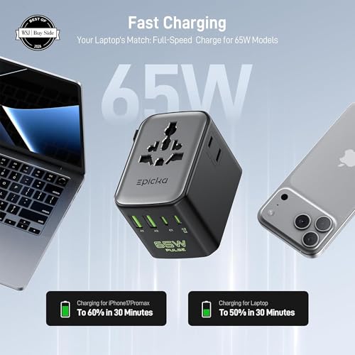 Epicka Pulse Duo 65W Universal Travel Adapter PD/QC 3.0, 2AC/2USB-C/2USB-A