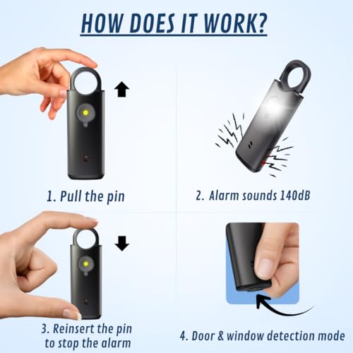 VOLTEK Metal Personal Alarm for Women (Black) – 140dB Self Defense Safety Alarm Keychain, USB-C Rechargeable Emergency Alarm with Door & Window Sensor Mode