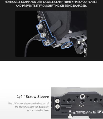 Monitor Cage for Blackmagic Video Assist 5" 12G / 3G, Nitze Cage with HDMI and USB-C Cable Clamps
