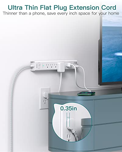 Power Strip Surge Protector with USB C - Flat Plug Extension Cord