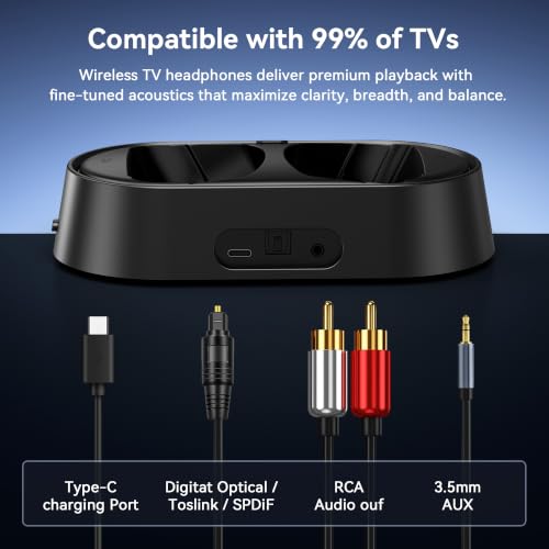 Swiitech Wireless Headphones for TV Watching with Charging Dock, 45H Playtime, Bluetooth 5.3, Clear Voice, No Audio Delay, Plug & Play Over-Ear Headset for Seniors