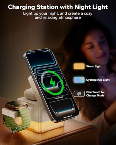 KPON for iPhone Nightstand Charging Station, 3in1 Wireless Charger Stand