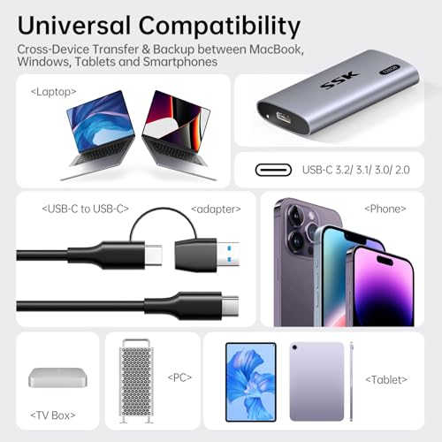 SSK 128GB Portable SSD External Hard Drive Solid State Drive up to 550MB/s
