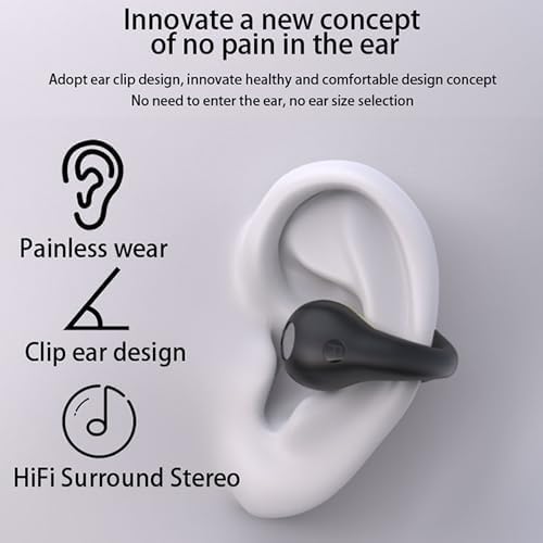 Open-Ear Wireless Headphones Bluetooth Clip On Mini Earbuds Charging Case Ear Buds Sports Bone Conduction Headphones Earphones for Workout Driving Walking (Black(Orange))