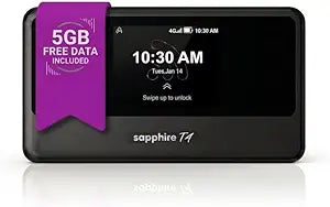 TravelWifi Sapphire Touch 4 - Portable Global Hotspot for 200+ Countries with 4G+ Cat 13 speeds up to 390 Mbps, Plus Free 5GB Startup Data and Free 1GB Monthly for 3 Years.