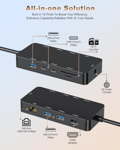 Surface Docking Station, 10-in-1 Dock for Microsoft Surface with 4K HDMI