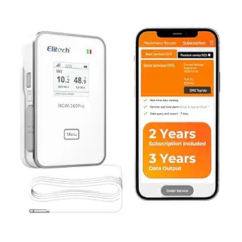 Elitech 4G Cellular & WiFi Temperature Humidity Data Logger, with 16.4ft External Probe, -40~176°F, 0~100% RH, Real-Time Cloud Monitor, SMS/Email/APP/Web Alarm, Warehouse Pharmacy, RCW-360Pro-WG-THE