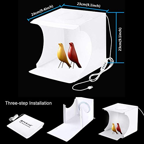 PULUZ Light Box Mini Photo Studio, 72 Pcs LED Lights with Adjustable White/Warm/Soft Lighting, 6-Color Backdrops, Portable Photography Lightbox for Small Product Display