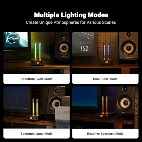 Fosi Audio Music Visualizer, Sound Pickup Spectrum Analyzer, Vintage Tube RGB Ambient Light and Banana Plugs for Speaker Wire, 2 Pairs/4 PCS Gold Plated Speaker Plugs for Home Audio Stereo Amplifier