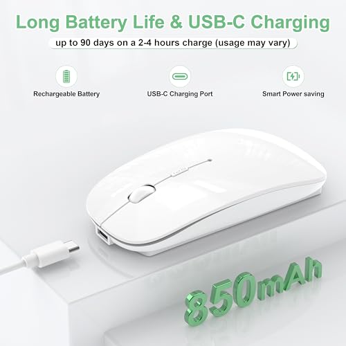 Gizdot-S1 Mouse for iPad/MacBook Air/Pro & Laptop, Bluetooth Wireless Rechargeable Mouse with Type-C, Slim Mouse Jiggler for iMac, 4 Connection Modes, Silent Click, 1600 DPI Compatible Mac OS/Windows