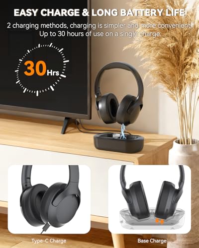 ANSTEN Wireless Headphones for TV Watching with Digital Optical RCA AUX 3.5 MM Transmitter Charging Dock