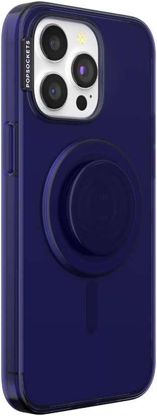 PopSockets iPhone 15 Pro Max Phone Case with MagSafe, Wireless Charging Compatible, Navy Blue - Opalescent Clear