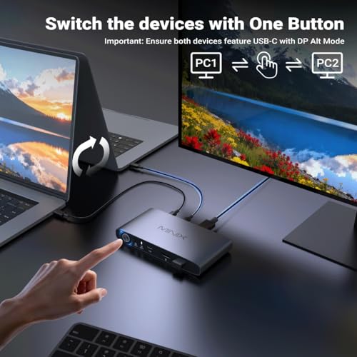 MINIX K1 USB C KVM Switch 1 Monitors 2 Computers, 4K@120Hz HDR, 100W PD 3.0, Dual USB-C Input KVM Switches, Share Keyboard & Mouse, Aluminum Design, Compatible with Windows, Mac, Linux, Android - Image 4