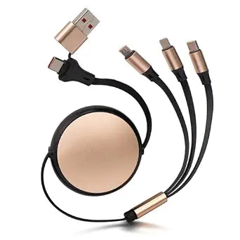 120W Fast Multi Charging Cable, 6 in 1 Retractable Charger (Ebony Golden) - Image 1