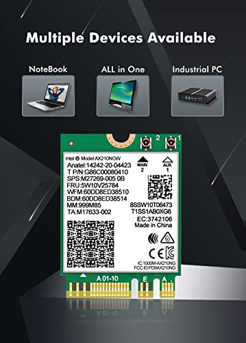 WiFi 6E Wireless Card Intel AX210 NGW Bluetooth 5.3 Tri-Band 5400Mbps Network Adapter for Laptop Support Windows 10/11 (64bit) M.2/NGFF