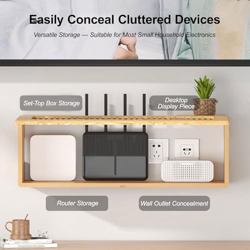Home Media Storage Cabinet, Power Strip and Cable Management Hider Organizer, Freestanding Cabinets Organizer with 2 Doors, for Living Room, Office(Gray,40cm/15.7in)