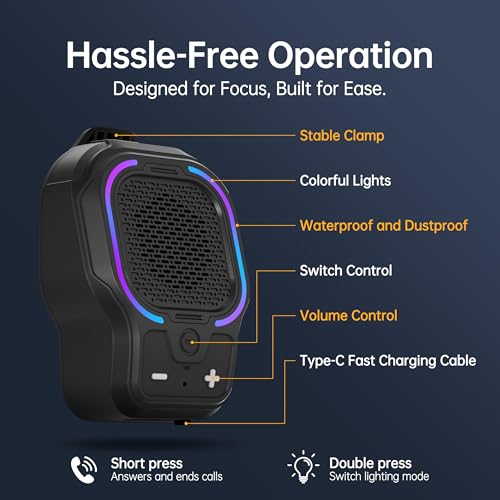 Wearable Bluetooth Speaker, Magnetic Clip-on Portable Wireless Speaker, HiFi Sound Loud Mini Speaker with 3 Light Modes, ENC Mic for Hands-Free Calls Music, Lightweight for Outdoor Work Cycling, Black