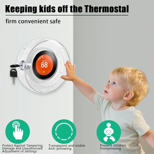 Round Thermostat Lock Case with Key, Upgraded,Thermostat Cover Universal, Thermostat Lock Case Clear, Electrical Safety Products, Fits Round Nest Thermostat(3.5x3.5x1.9 in) or Smaller