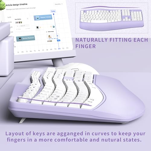Wireless Keyboard and Mouse Combo,2.4G Ergonomic Wave Keys(Purple) - Image 5