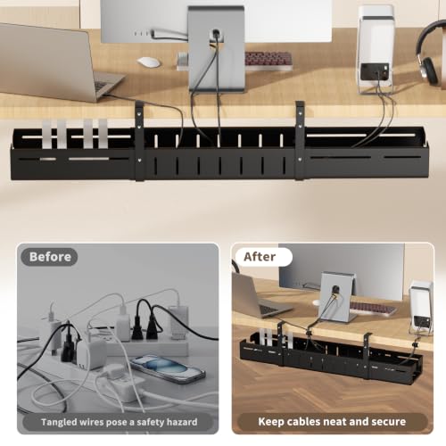 Under Desk Cable Management Tray,Expandable 25.2" – 38.6",Black