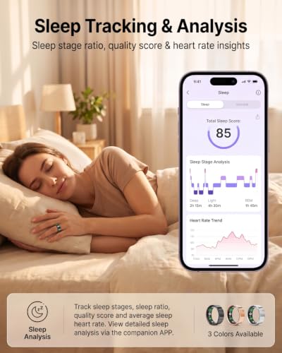 Luxelle Smart Ring Fitness Tracker with Sleep Monitor, Heart Rate, Blood Oxygen, Step Counter, 128 Sports Modes, IP68 Waterproof, Magnetic Charging, Compatible with iOS & Android
