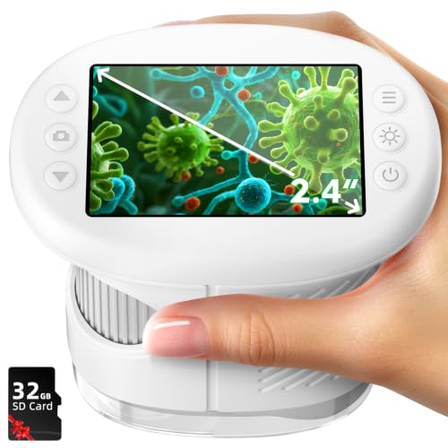 Odatay 2.4" 4K 1000X Digital Kids Microscope with 32G Card 12 Slides, White