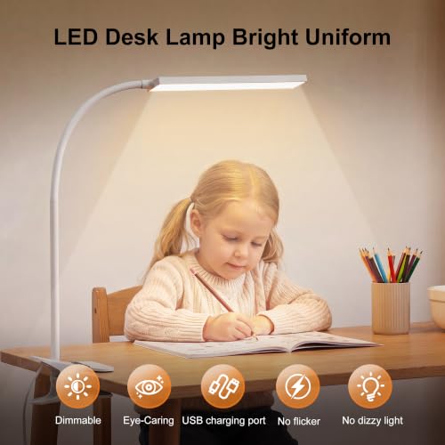 Vansuny Clip on LED Desk Lamp, Eye-Caring USB Reading Light for Home Office