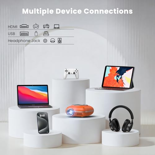 HOMPOW Mini Projector, 1080P Supported Portable Bluetooth projector