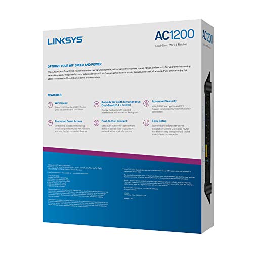Linksys E5400 WiFi 5 Dual Band Router | 1,500 Sq. ft Coverage | 10+ Devices | Parental Control, Guest WiFi | Speeds (AC1200) 1.2Gbps