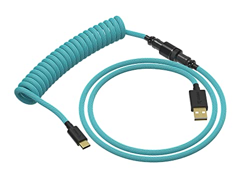 Ranked Coiled Keyboard Cable | Handcrafted Double-Sleeved Braided Cable | USB Type C to A | 5-Pin Aviator Connector for Custom Mechanical Gaming Keyboard | Support Fast Charge 20W (Ranked Blue)