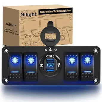 Nilight 4 Gang Rocker Switch Panel with QC3.0 Dual USB Charger Voltmeter